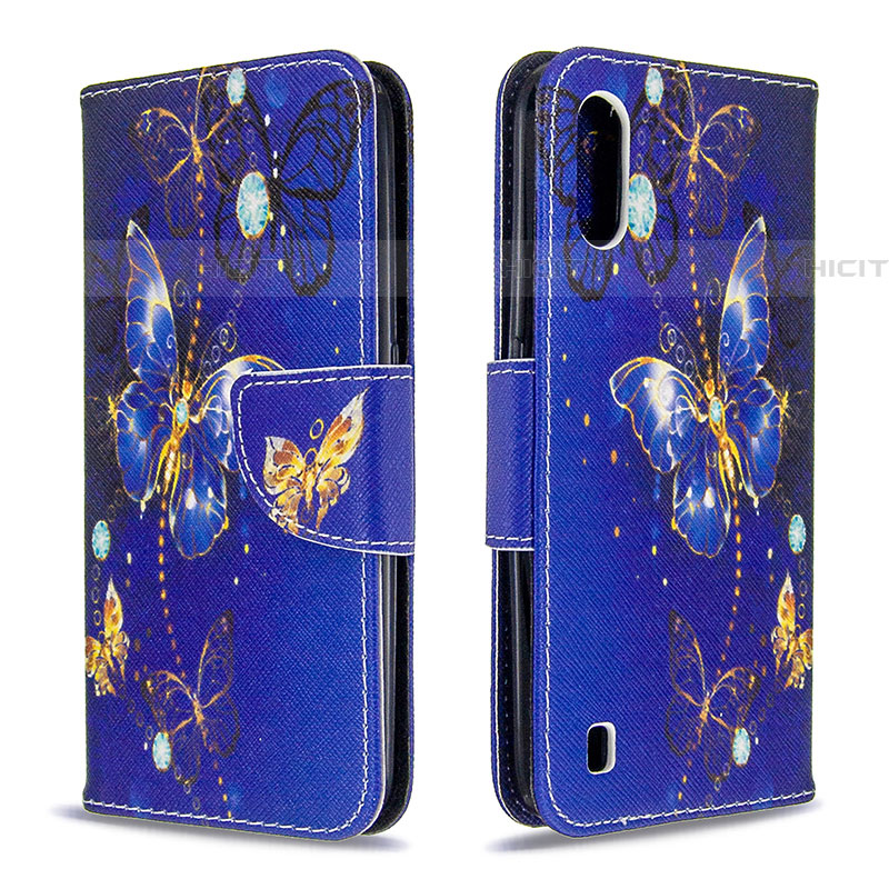 Custodia Portafoglio In Pelle Fantasia Modello Cover con Supporto B03F per Samsung Galaxy A01 SM-A015 Blu