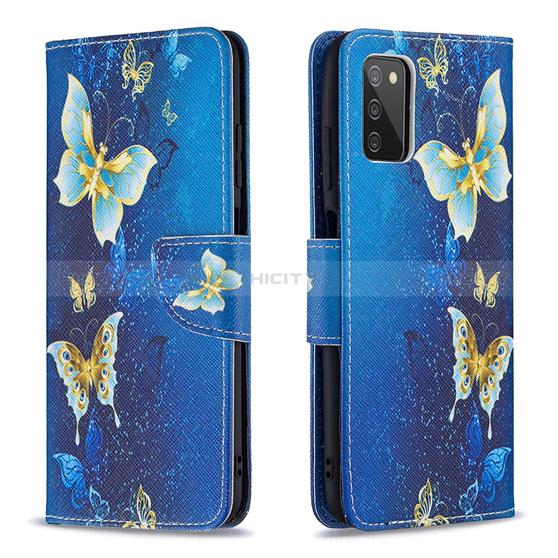 Custodia Portafoglio In Pelle Fantasia Modello Cover con Supporto B03F per Samsung Galaxy A02s Cielo Blu