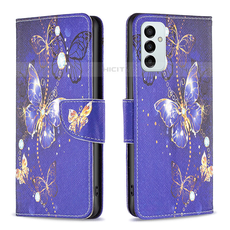 Custodia Portafoglio In Pelle Fantasia Modello Cover con Supporto B03F per Samsung Galaxy M23 5G Blu Notte
