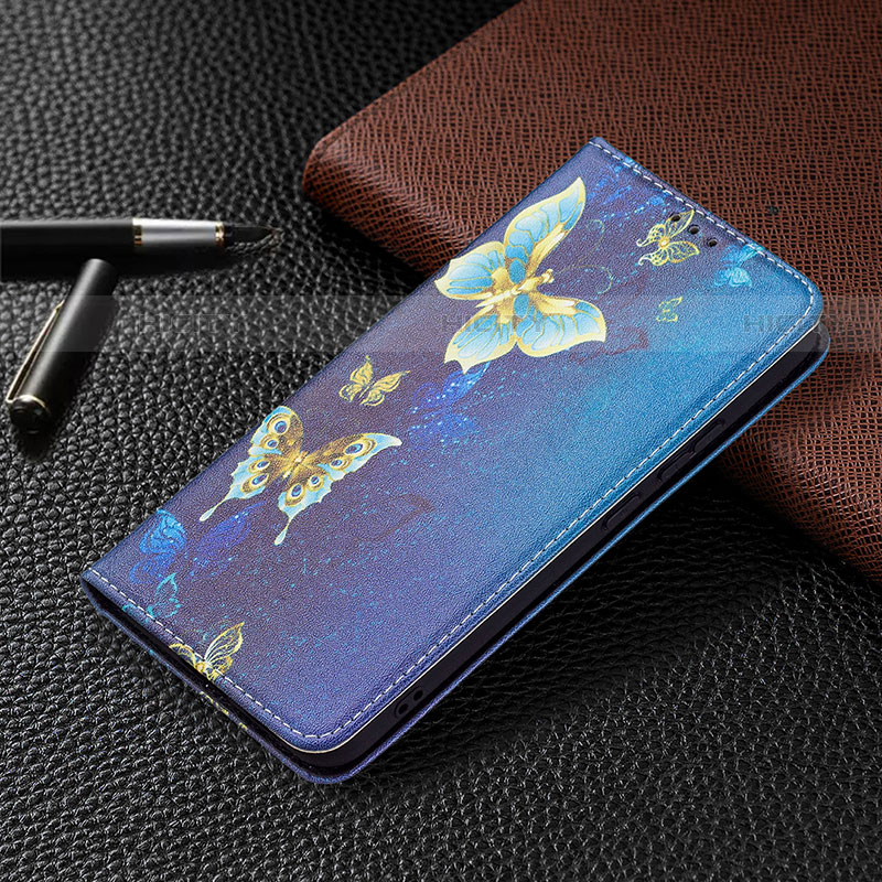 Custodia Portafoglio In Pelle Fantasia Modello Cover con Supporto B03F per Samsung Galaxy S21 5G Blu Notte