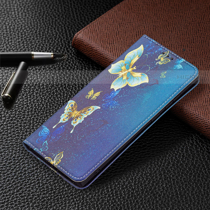 Custodia Portafoglio In Pelle Fantasia Modello Cover con Supporto B03F per Samsung Galaxy S22 Ultra 5G Blu Notte