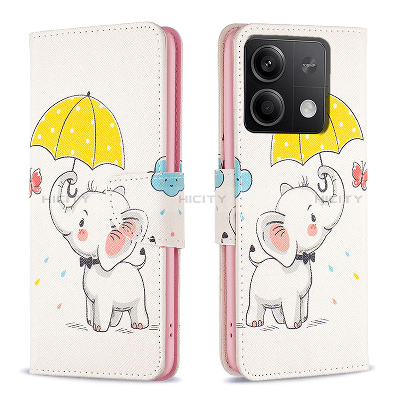 Custodia Portafoglio In Pelle Fantasia Modello Cover con Supporto B03F per Xiaomi Redmi Note 13 5G Giallo