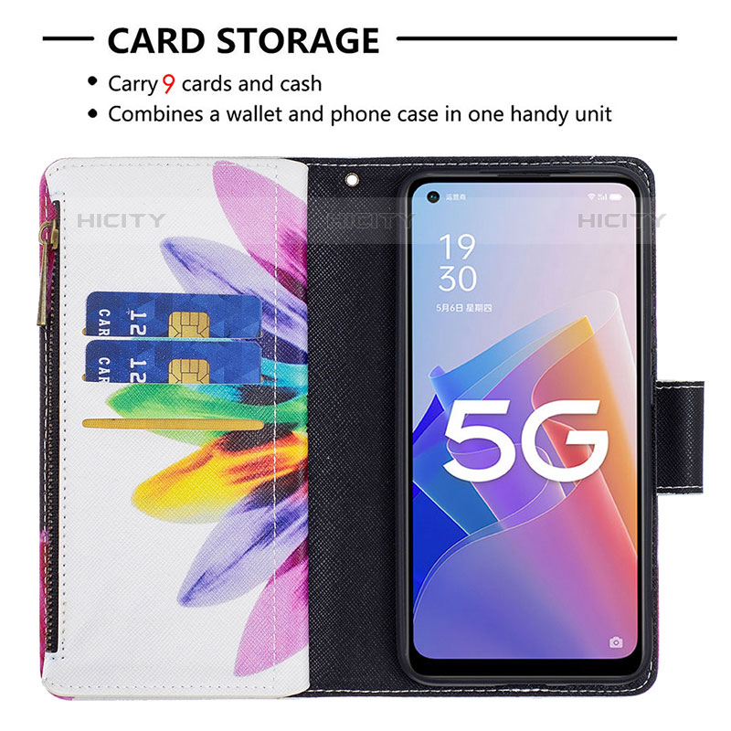 Custodia Portafoglio In Pelle Fantasia Modello Cover con Supporto B04F per Oppo Reno8 Lite 5G