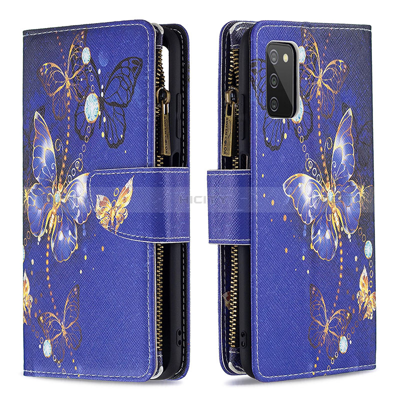 Custodia Portafoglio In Pelle Fantasia Modello Cover con Supporto B04F per Samsung Galaxy A02s Blu Notte