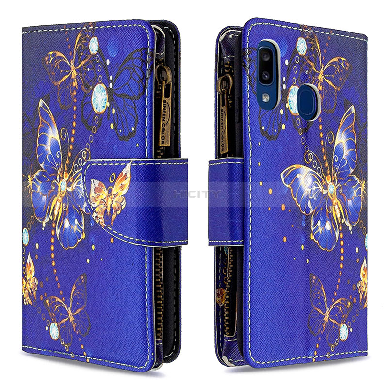 Custodia Portafoglio In Pelle Fantasia Modello Cover con Supporto B04F per Samsung Galaxy A20e Blu Notte