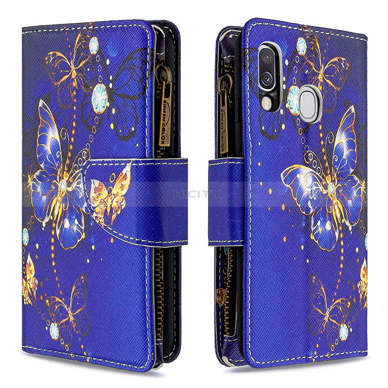 Custodia Portafoglio In Pelle Fantasia Modello Cover con Supporto B04F per Samsung Galaxy A40 Blu Notte