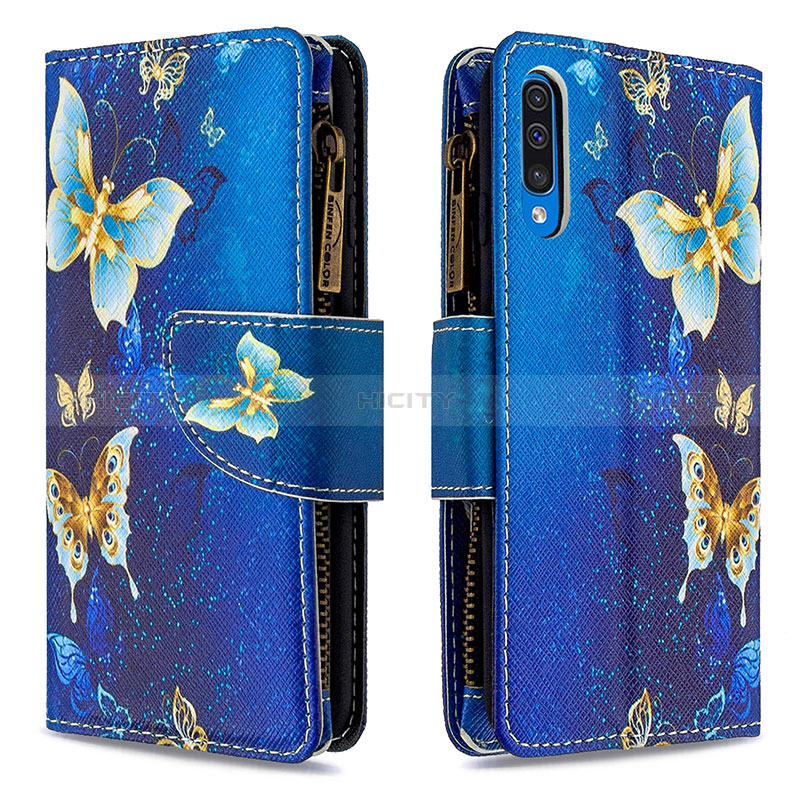 Custodia Portafoglio In Pelle Fantasia Modello Cover con Supporto B04F per Samsung Galaxy A50 Blu