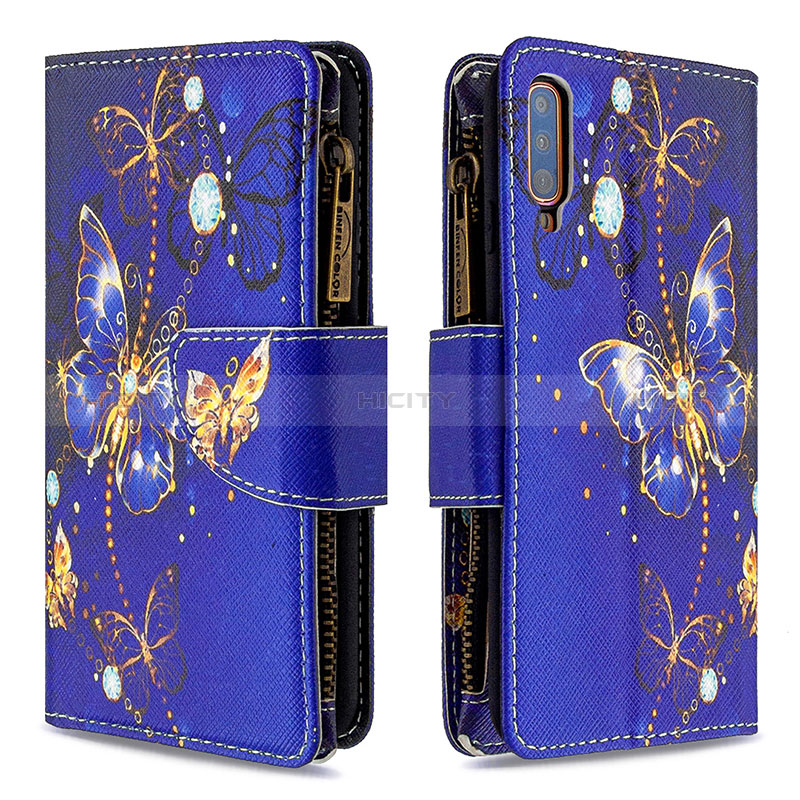Custodia Portafoglio In Pelle Fantasia Modello Cover con Supporto B04F per Samsung Galaxy A70 Blu Notte