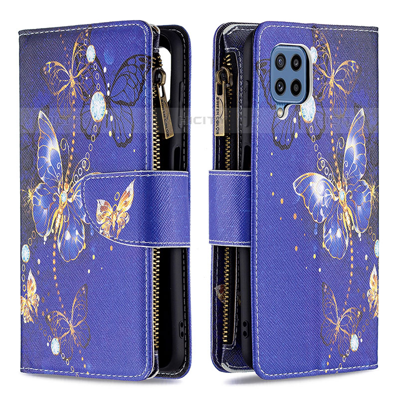 Custodia Portafoglio In Pelle Fantasia Modello Cover con Supporto B04F per Samsung Galaxy M32 4G Blu Notte