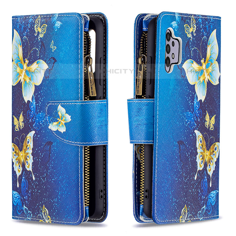 Custodia Portafoglio In Pelle Fantasia Modello Cover con Supporto B04F per Samsung Galaxy M32 5G Blu