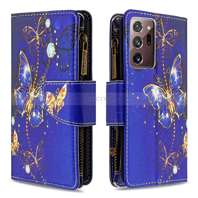 Custodia Portafoglio In Pelle Fantasia Modello Cover con Supporto B04F per Samsung Galaxy Note 20 Ultra 5G Blu Notte