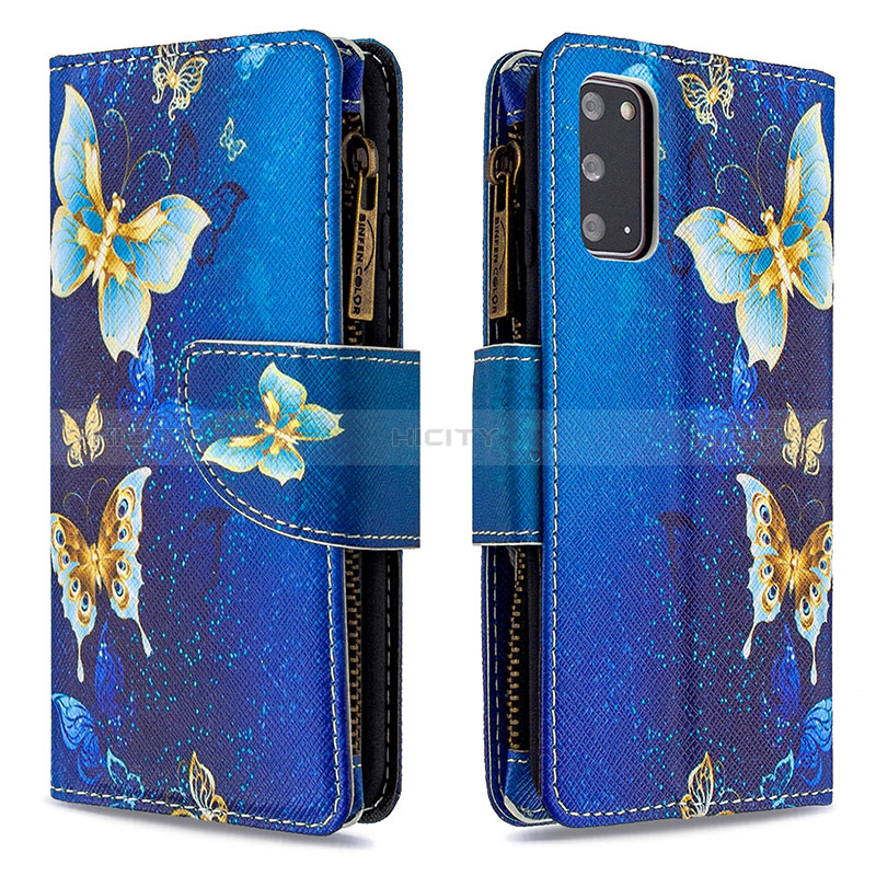 Custodia Portafoglio In Pelle Fantasia Modello Cover con Supporto B04F per Samsung Galaxy S20 5G Blu