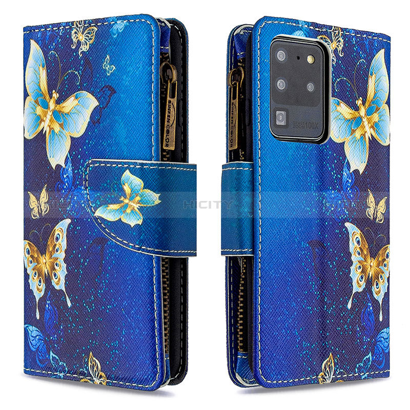 Custodia Portafoglio In Pelle Fantasia Modello Cover con Supporto B04F per Samsung Galaxy S20 Ultra 5G Blu