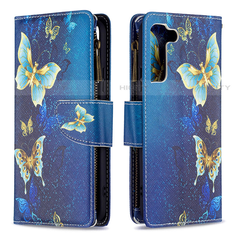 Custodia Portafoglio In Pelle Fantasia Modello Cover con Supporto B04F per Samsung Galaxy S21 Plus 5G Blu