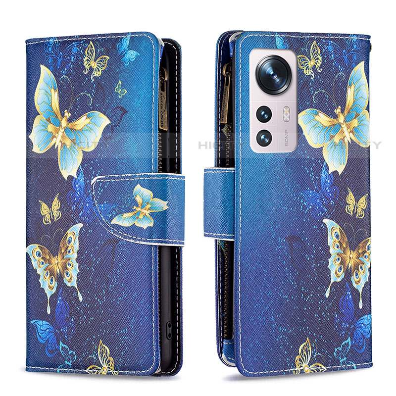 Custodia Portafoglio In Pelle Fantasia Modello Cover con Supporto B04F per Xiaomi Mi 12S Pro 5G Blu