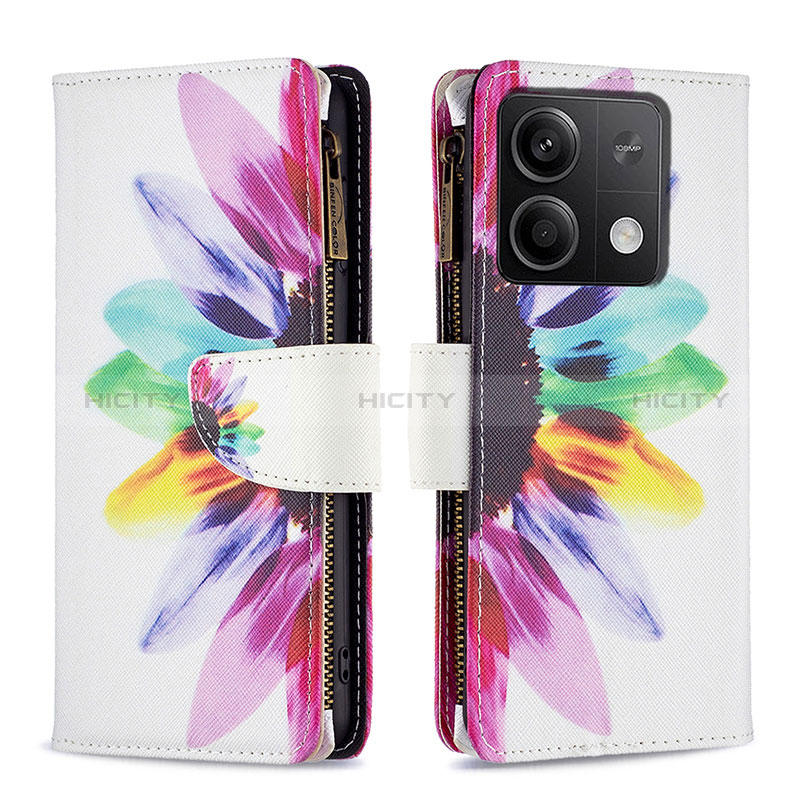 Custodia Portafoglio In Pelle Fantasia Modello Cover con Supporto B04F per Xiaomi Redmi Note 13 5G Multicolore