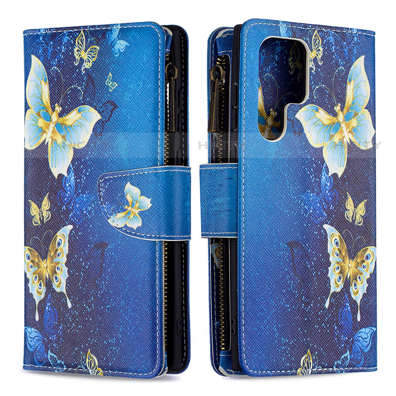 Custodia Portafoglio In Pelle Fantasia Modello Cover con Supporto B05F per Samsung Galaxy S21 Ultra 5G Blu
