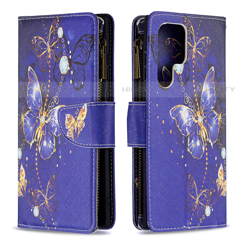Custodia Portafoglio In Pelle Fantasia Modello Cover con Supporto B05F per Samsung Galaxy S22 Ultra 5G Blu Notte