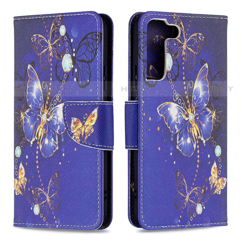 Custodia Portafoglio In Pelle Fantasia Modello Cover con Supporto B09F per Samsung Galaxy S21 5G Blu Notte