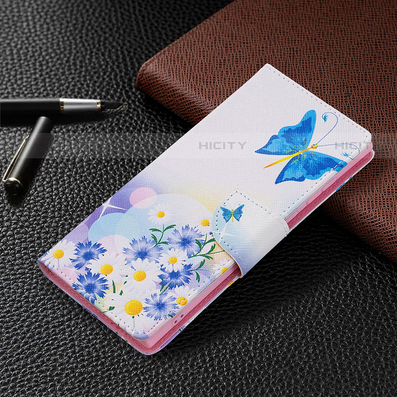 Custodia Portafoglio In Pelle Fantasia Modello Cover con Supporto B09F per Samsung Galaxy S21 Ultra 5G Cielo Blu