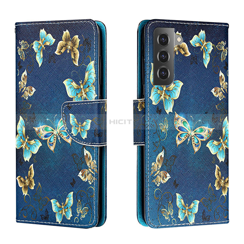 Custodia Portafoglio In Pelle Fantasia Modello Cover con Supporto H01X per Samsung Galaxy S22 5G Blu Notte