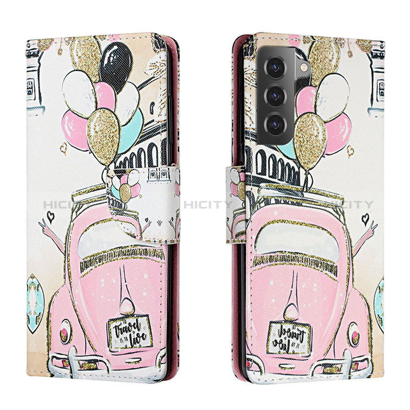 Custodia Portafoglio In Pelle Fantasia Modello Cover con Supporto H02X per Samsung Galaxy S22 Plus 5G Rosa