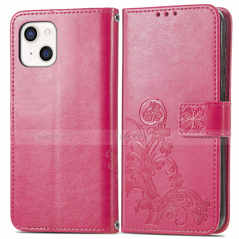 Custodia Portafoglio In Pelle Fantasia Modello Cover con Supporto H03 per Apple iPhone 13 Mini Rosa Caldo