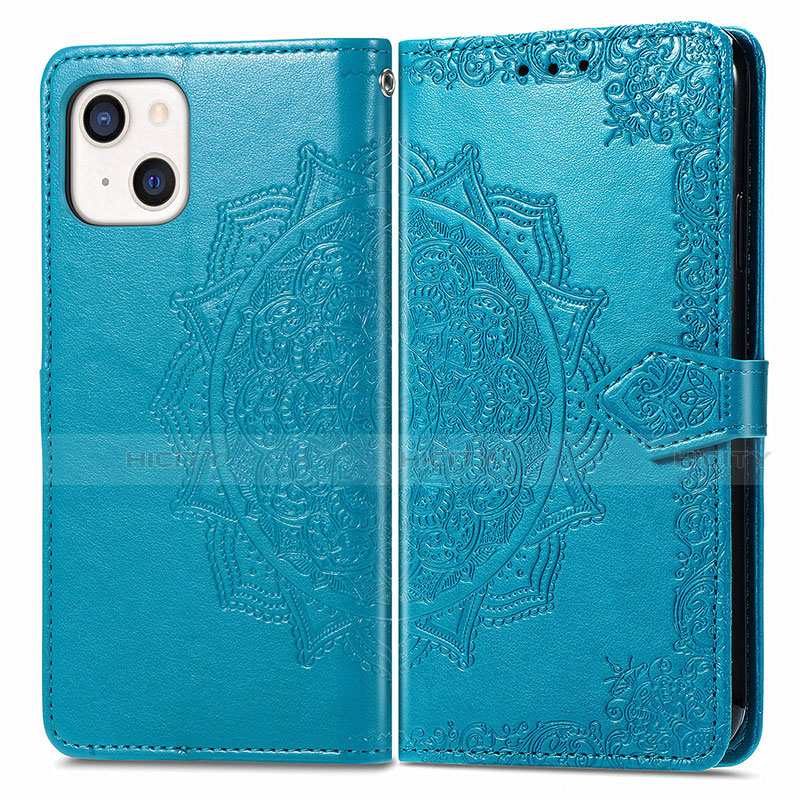 Custodia Portafoglio In Pelle Fantasia Modello Cover con Supporto H05 per Apple iPhone 13 Mini Blu