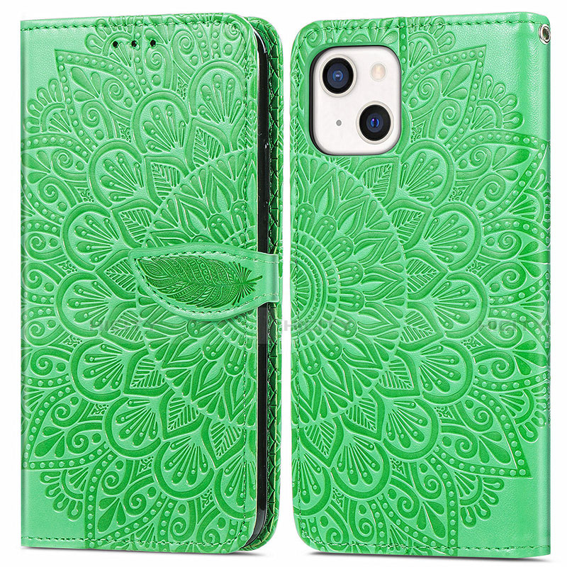 Custodia Portafoglio In Pelle Fantasia Modello Cover con Supporto H13 per Apple iPhone 14 Verde