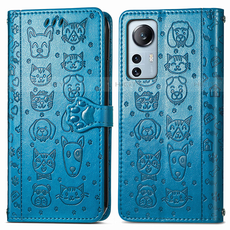 Custodia Portafoglio In Pelle Fantasia Modello Cover con Supporto L01 per Xiaomi Mi 12 Pro 5G Blu
