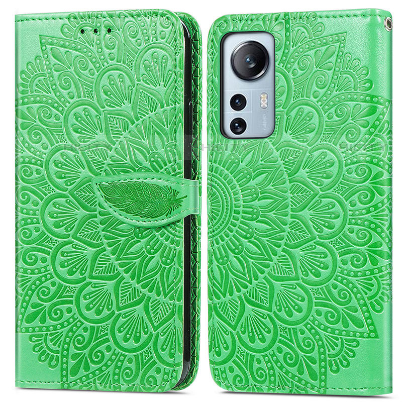 Custodia Portafoglio In Pelle Fantasia Modello Cover con Supporto L02 per Xiaomi Mi 12S 5G Verde