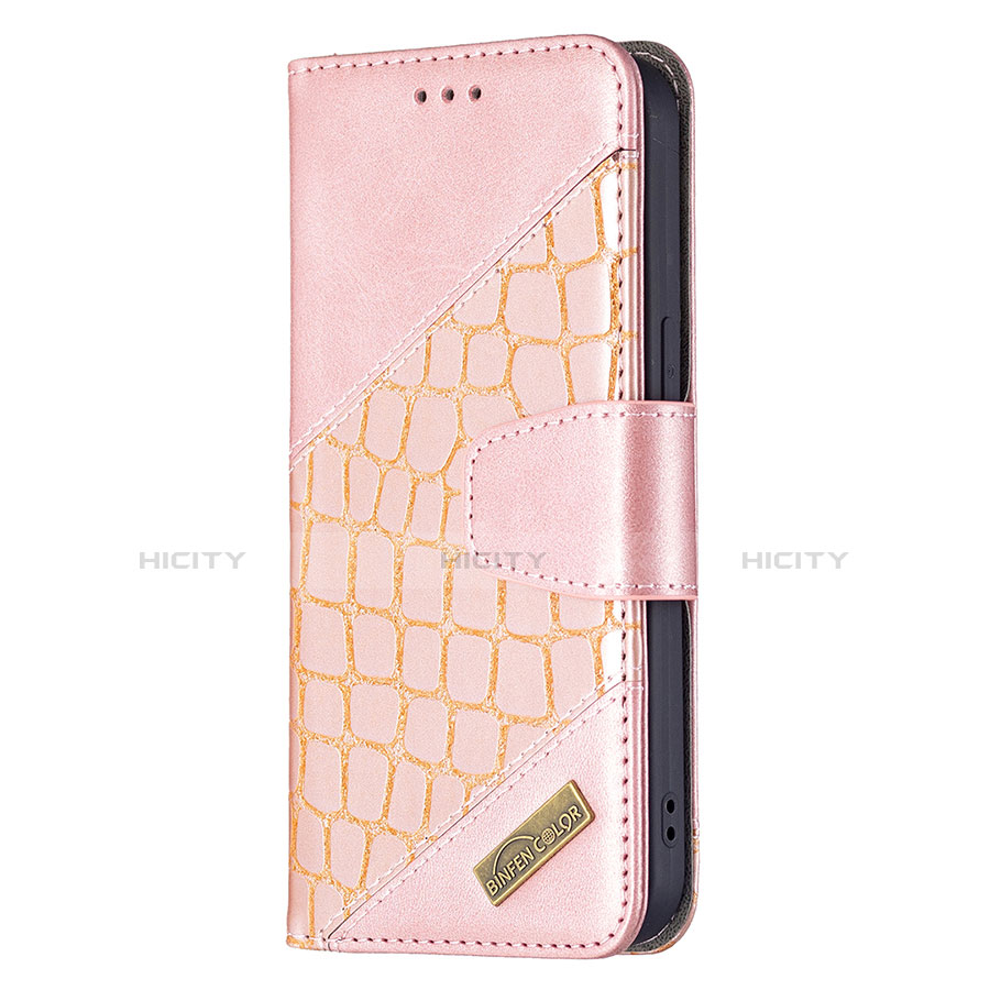 Custodia Portafoglio In Pelle Fantasia Modello Cover con Supporto L05 per Apple iPhone 13 Mini Oro Rosa