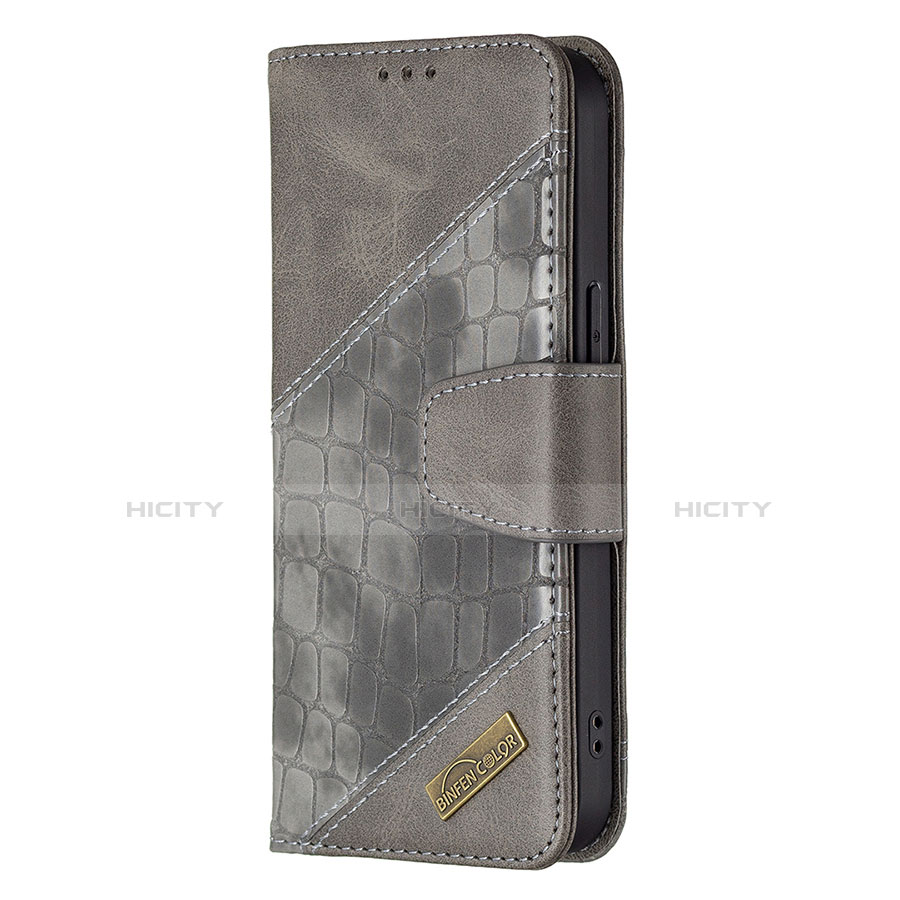 Custodia Portafoglio In Pelle Fantasia Modello Cover con Supporto L05 per Apple iPhone 13 Pro Grigio