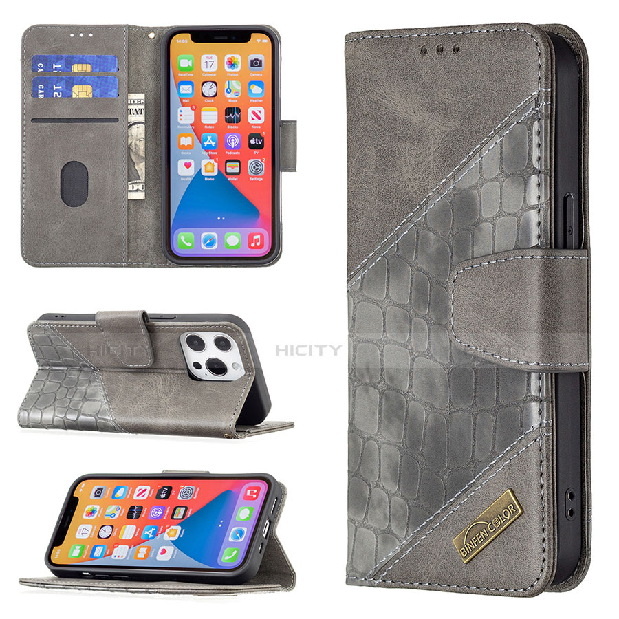 Custodia Portafoglio In Pelle Fantasia Modello Cover con Supporto L05 per Apple iPhone 13 Pro Grigio