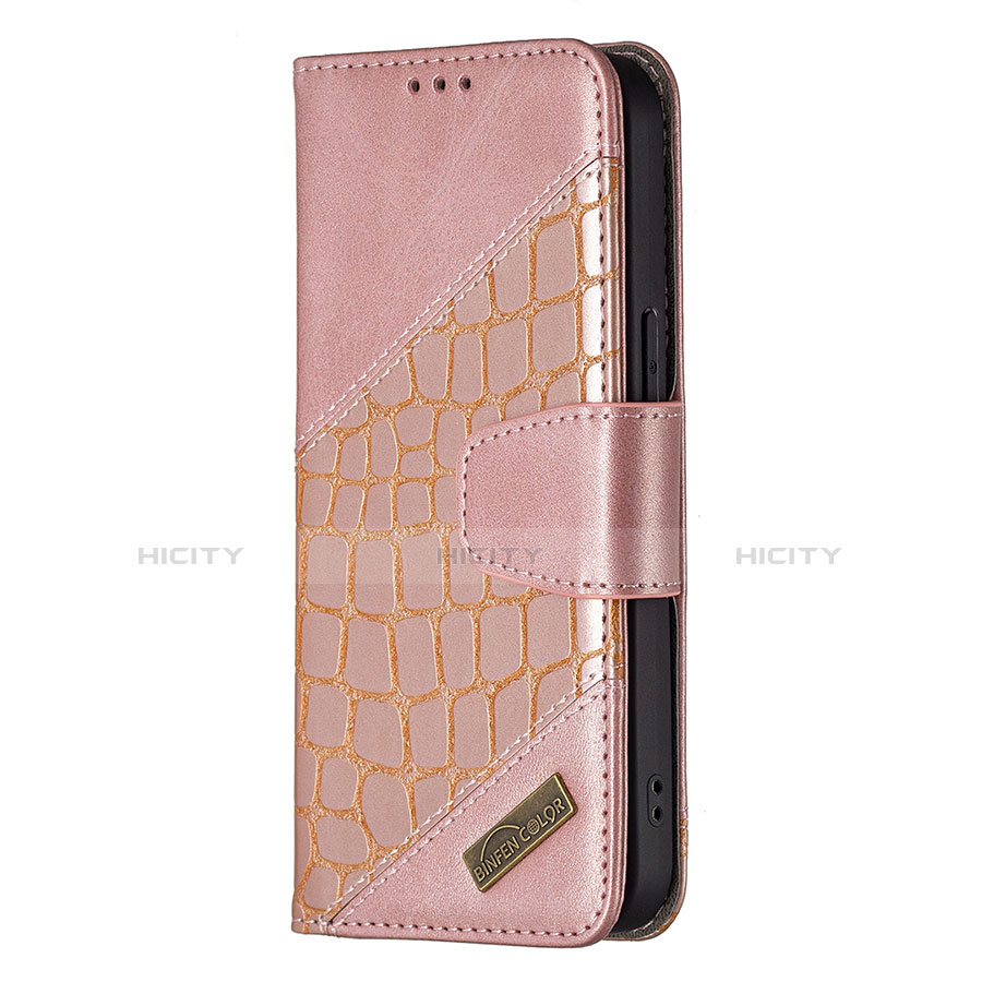 Custodia Portafoglio In Pelle Fantasia Modello Cover con Supporto L05 per Apple iPhone 13 Pro Max Oro Rosa