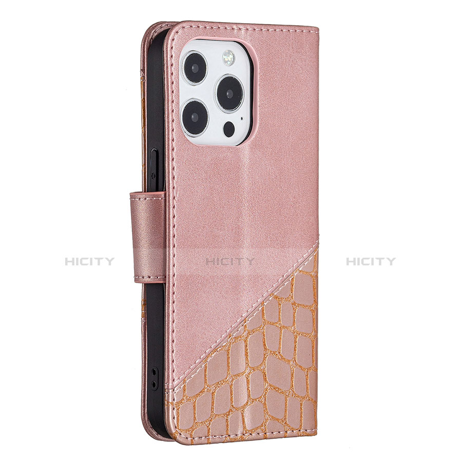 Custodia Portafoglio In Pelle Fantasia Modello Cover con Supporto L05 per Apple iPhone 13 Pro Max Oro Rosa