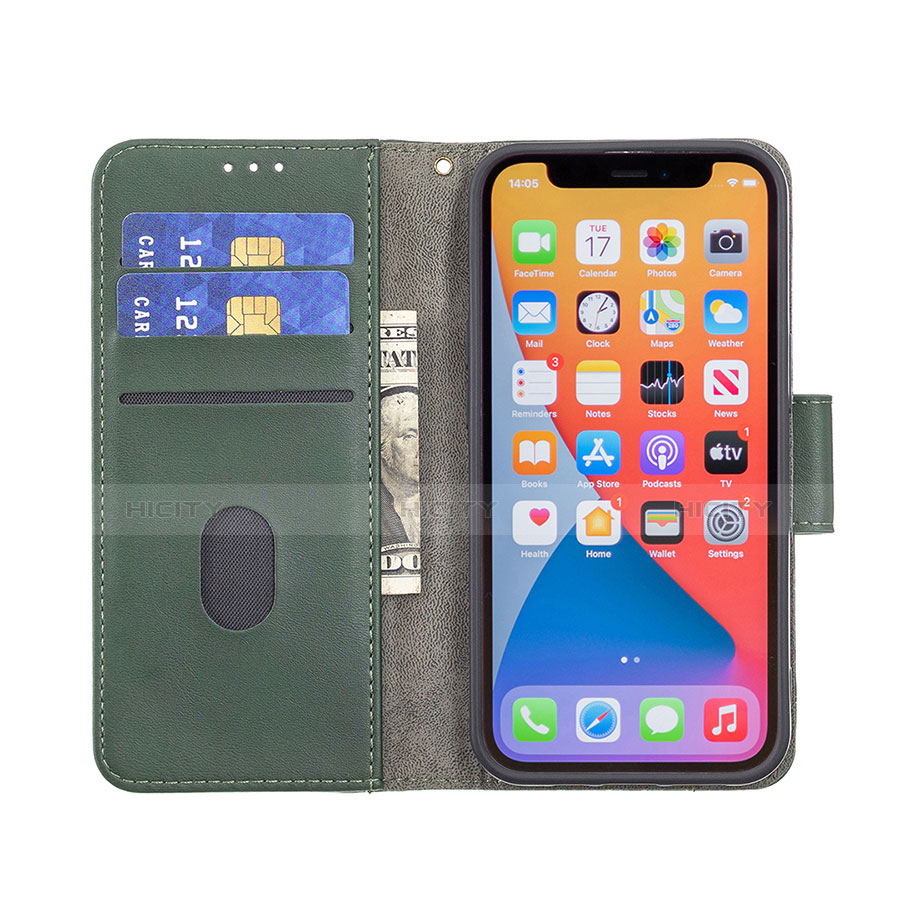 Custodia Portafoglio In Pelle Fantasia Modello Cover con Supporto L05 per Apple iPhone 13 Pro Verde