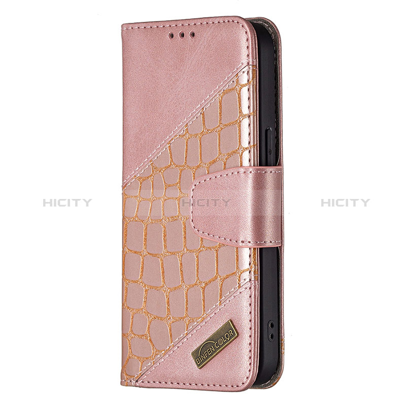 Custodia Portafoglio In Pelle Fantasia Modello Cover con Supporto L05 per Apple iPhone 14 Pro Oro Rosa