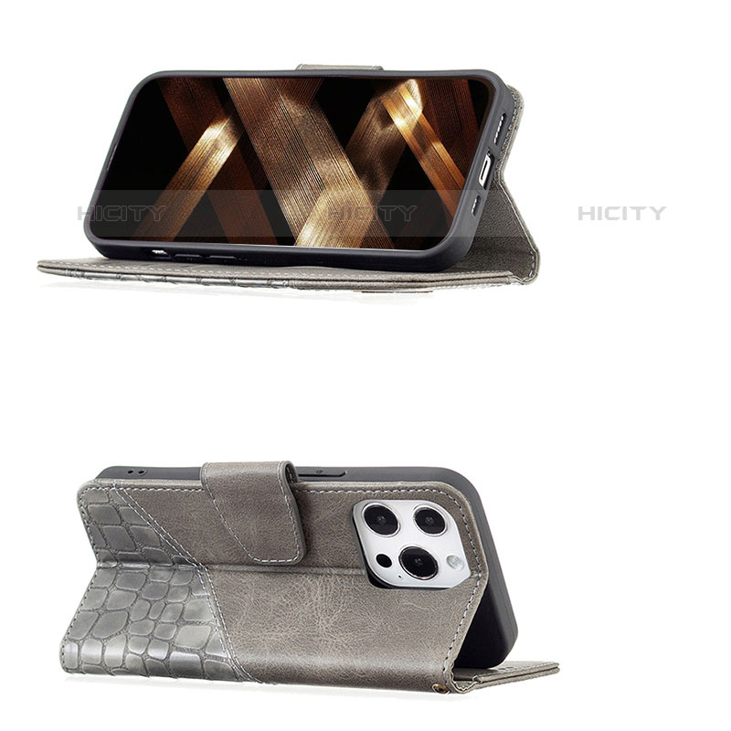 Custodia Portafoglio In Pelle Fantasia Modello Cover con Supporto L05 per Apple iPhone 15 Pro Grigio
