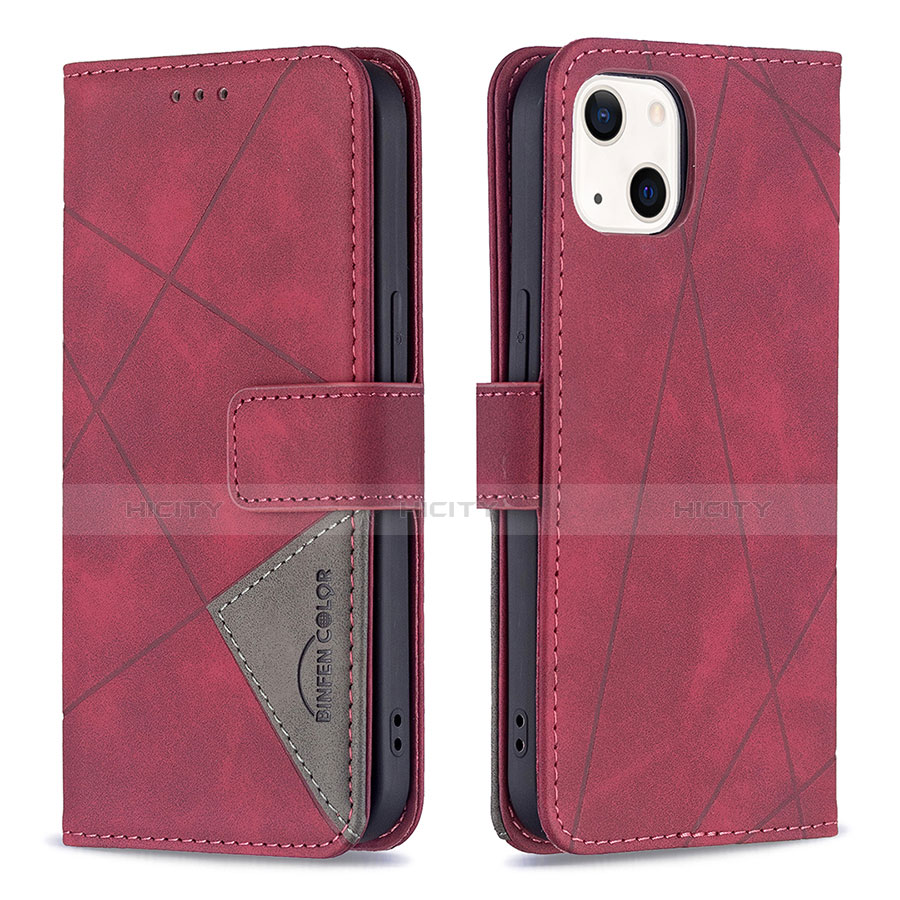 Custodia Portafoglio In Pelle Fantasia Modello Cover con Supporto L06 per Apple iPhone 13 Rosso