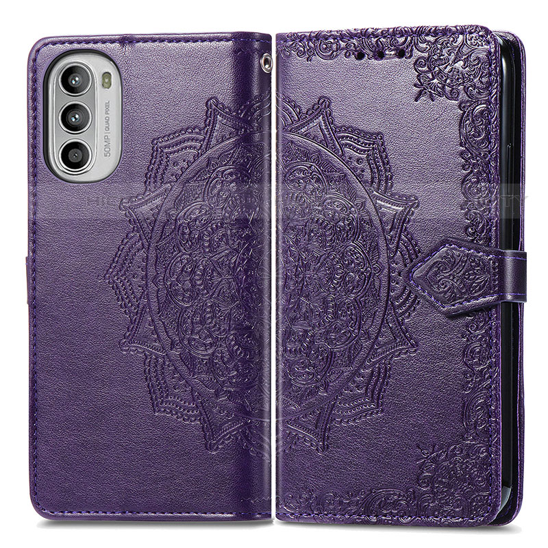 Custodia Portafoglio In Pelle Fantasia Modello Cover con Supporto per Motorola Moto G71s 5G Viola