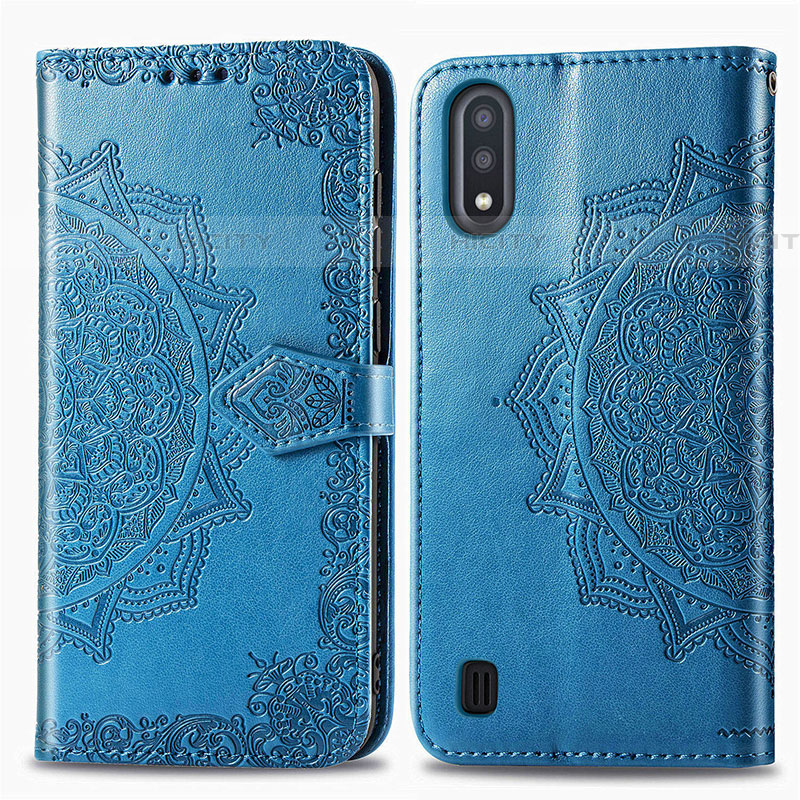Custodia Portafoglio In Pelle Fantasia Modello Cover con Supporto per Samsung Galaxy A01 SM-A015 Blu