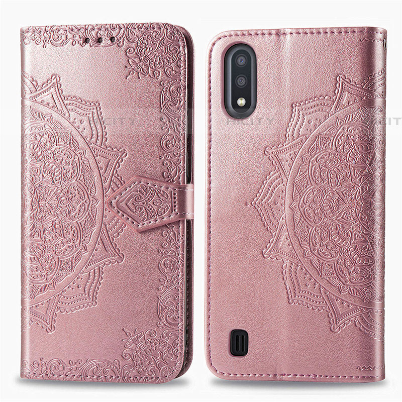 Custodia Portafoglio In Pelle Fantasia Modello Cover con Supporto per Samsung Galaxy A01 SM-A015 Oro Rosa