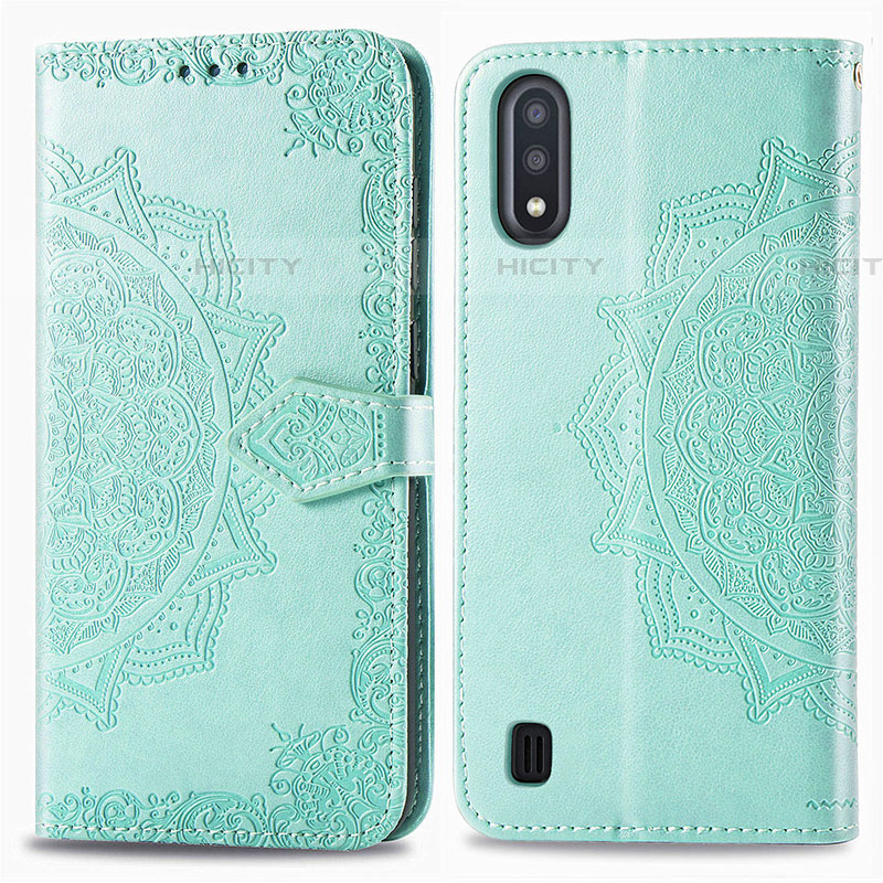 Custodia Portafoglio In Pelle Fantasia Modello Cover con Supporto per Samsung Galaxy A01 SM-A015 Verde