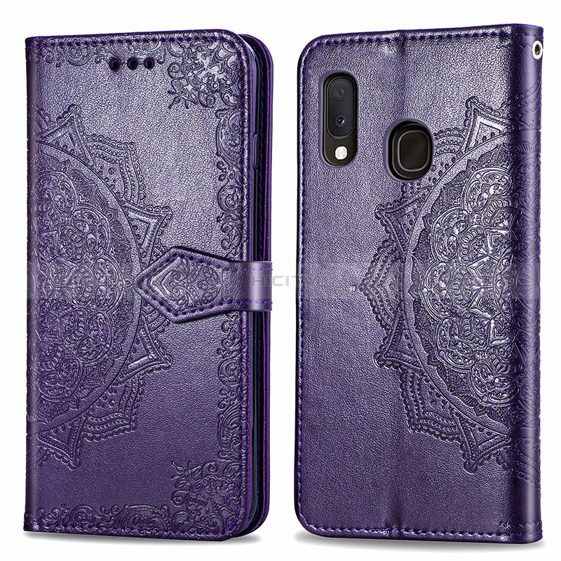 Custodia Portafoglio In Pelle Fantasia Modello Cover con Supporto per Samsung Galaxy A20e Viola