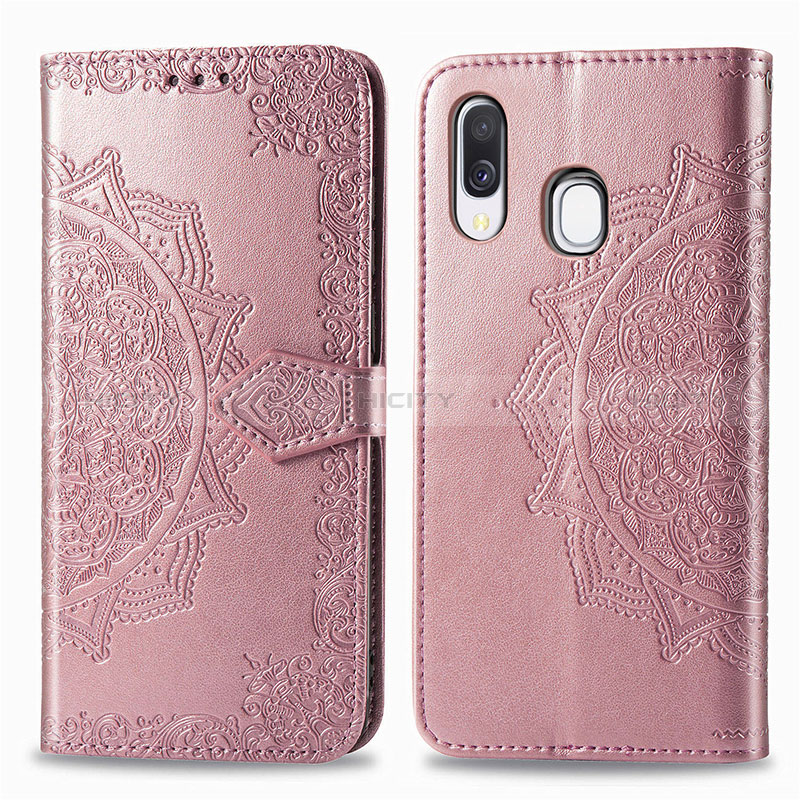 Custodia Portafoglio In Pelle Fantasia Modello Cover con Supporto per Samsung Galaxy A40 Oro Rosa