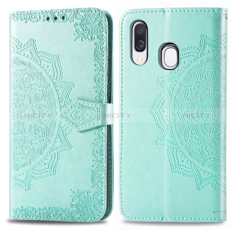 Custodia Portafoglio In Pelle Fantasia Modello Cover con Supporto per Samsung Galaxy A40 Verde
