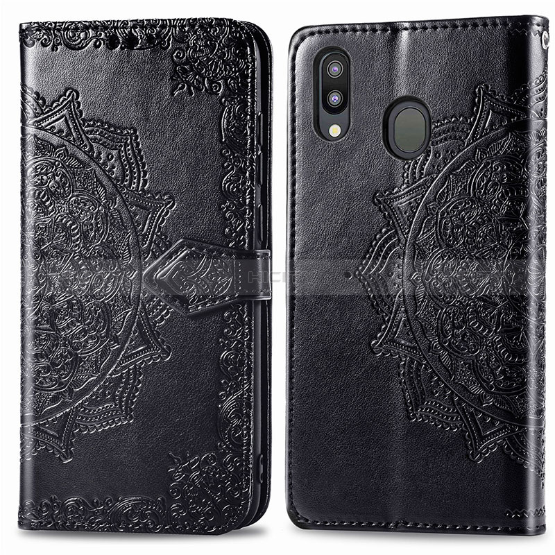 Custodia Portafoglio In Pelle Fantasia Modello Cover con Supporto per Samsung Galaxy M20 Nero