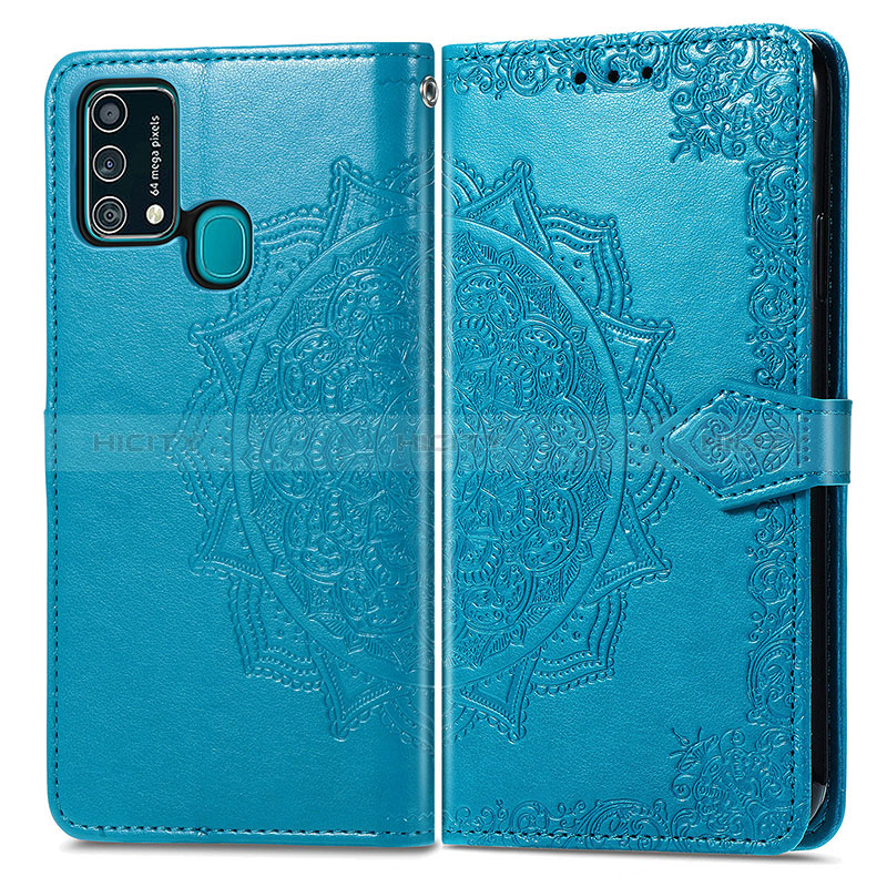 Custodia Portafoglio In Pelle Fantasia Modello Cover con Supporto per Samsung Galaxy M21s Blu