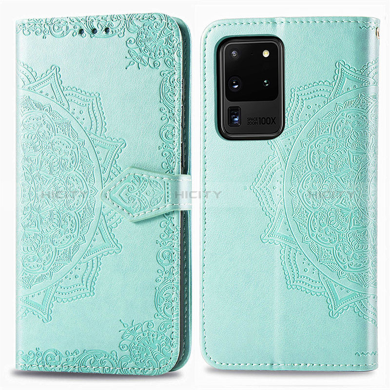 Custodia Portafoglio In Pelle Fantasia Modello Cover con Supporto per Samsung Galaxy S20 Ultra 5G Verde